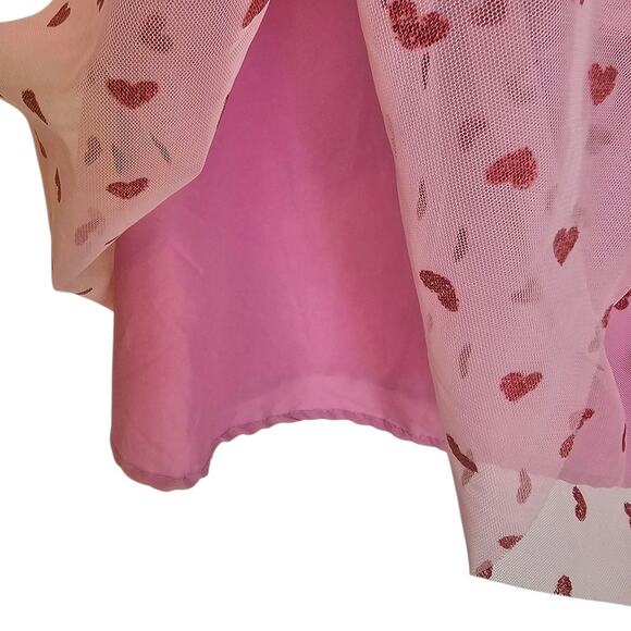 Betsy Johnson Pale Pink Glittery Heart Printed Tulle Romantic Midi Dress - Picture 8 of 10